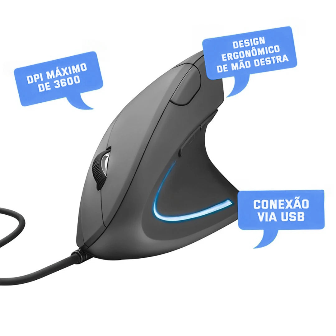 Mouse vertical ergonômico Verto Com o Verto LED