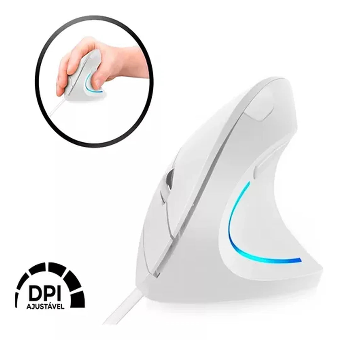 Mouse Vertical Verto Ergonômico 6 Botões Com Fio Usb Led