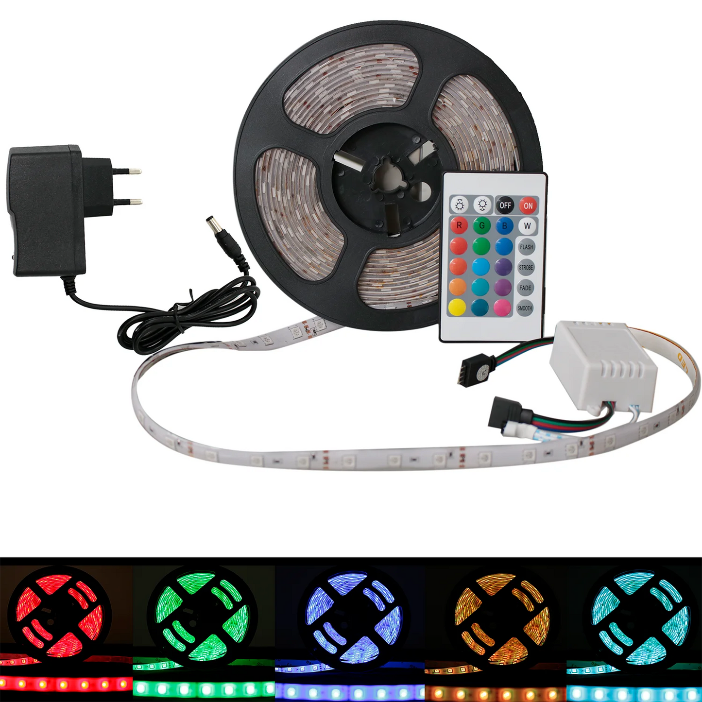 LED Tape Roll 5m IP65 + Controle + Fonte 12V Bivolt - Verde Lunar