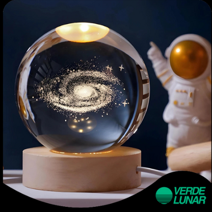 Luminária Bola de Cristal 3D - LED Base De Madeira