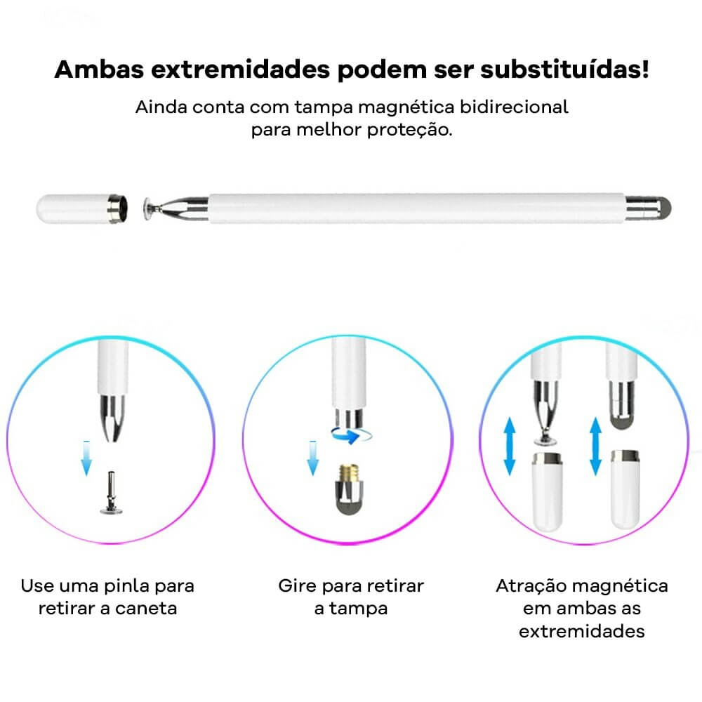 Caneta Stylus Universal de Alumínio 2 em 1 para tablet