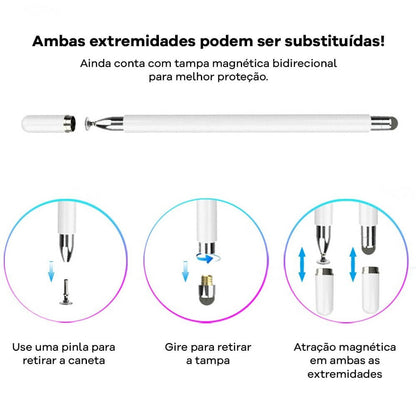 Caneta Stylus Universal de Alumínio 2 em 1 para tablet